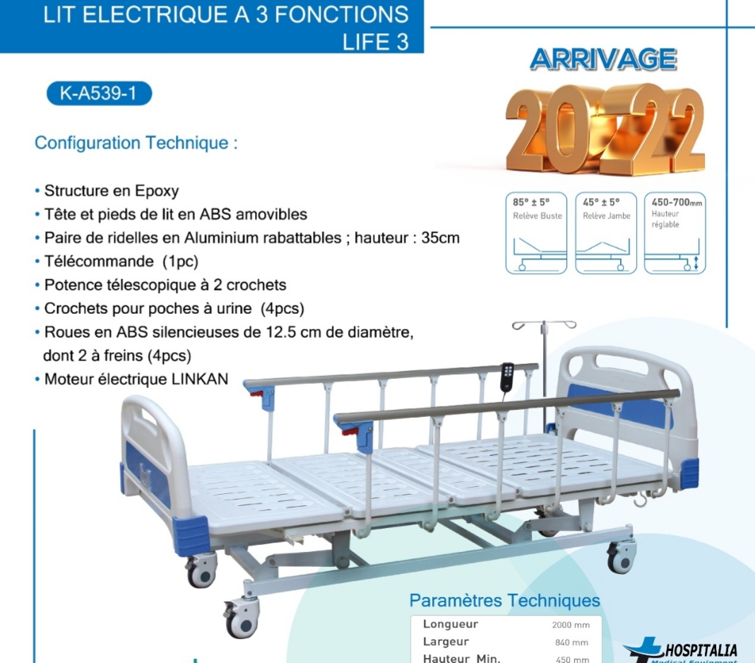 LIT MEDICAL 3 POSITION ELECTRIQUE