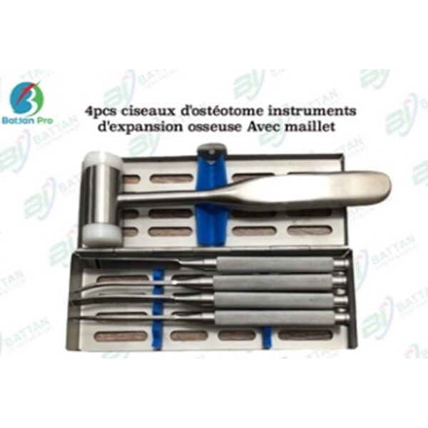 4pcs ciseaux d’ostéotome instruments d’expansion osseuse Avec maillet
