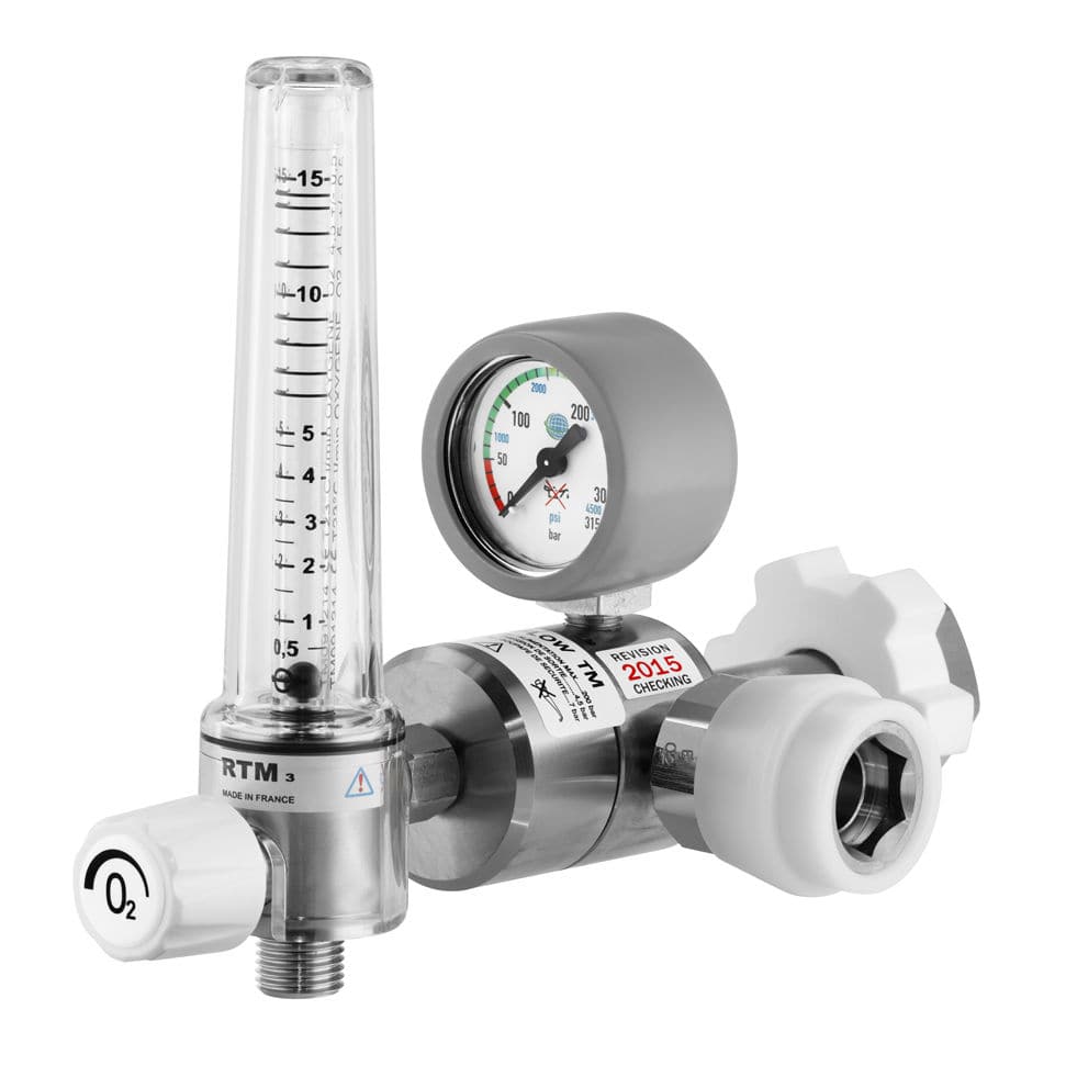 détendeur débitmètre pour bouteille d'oxygène REGflow-15 LPM +prise afnor avec humidificateur CCO complet PP , entrée 12 * 125 F