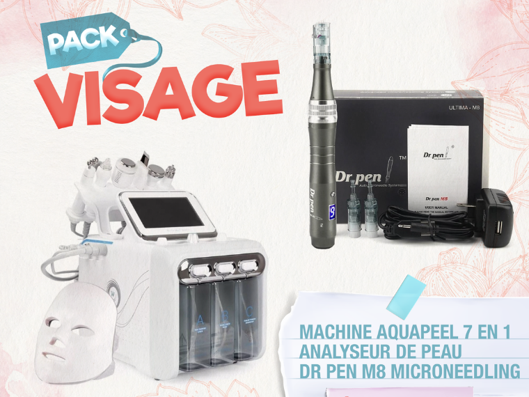 Pack Visage : Machine Aquapeel 7 en 1, Analyseur de peau, Dr Pen M8 Microneedling
